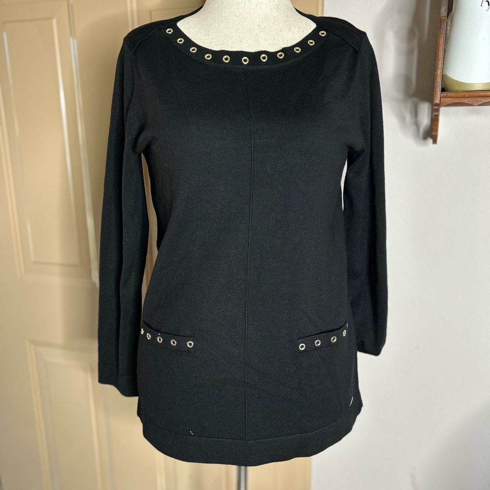 Calvin Klein Black Grommet Accent Blouse
